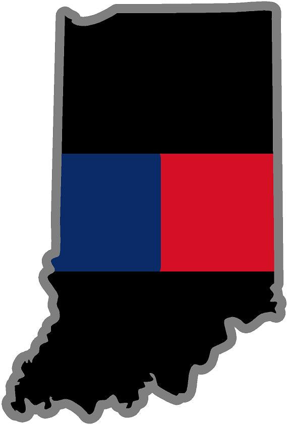 5" Indiana IN Thin Blue / Red Line Black State Shape Sticker
