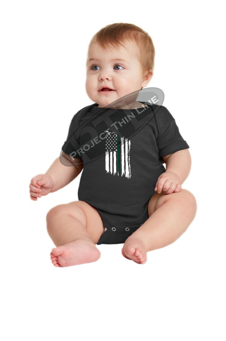 Infant Thin Green Line US Tattered Flag Short Sleeve Baby Bodysuit - Onesie
