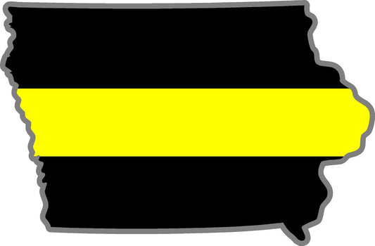 5" Iowa IA Thin Yellow Line Black State Shape Sticker