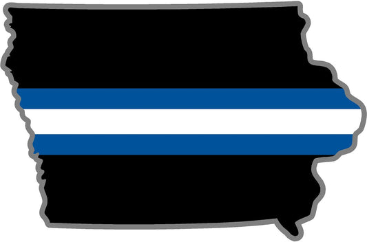 5" Iowa IA Thin Blue White Line Black State Shape Sticker