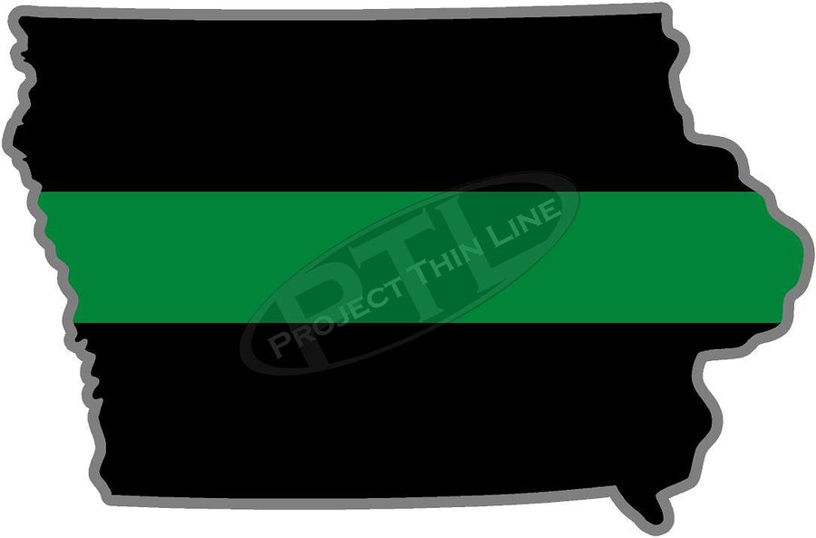 5" Iowa IA Thin Green Line Black State Shape Sticker