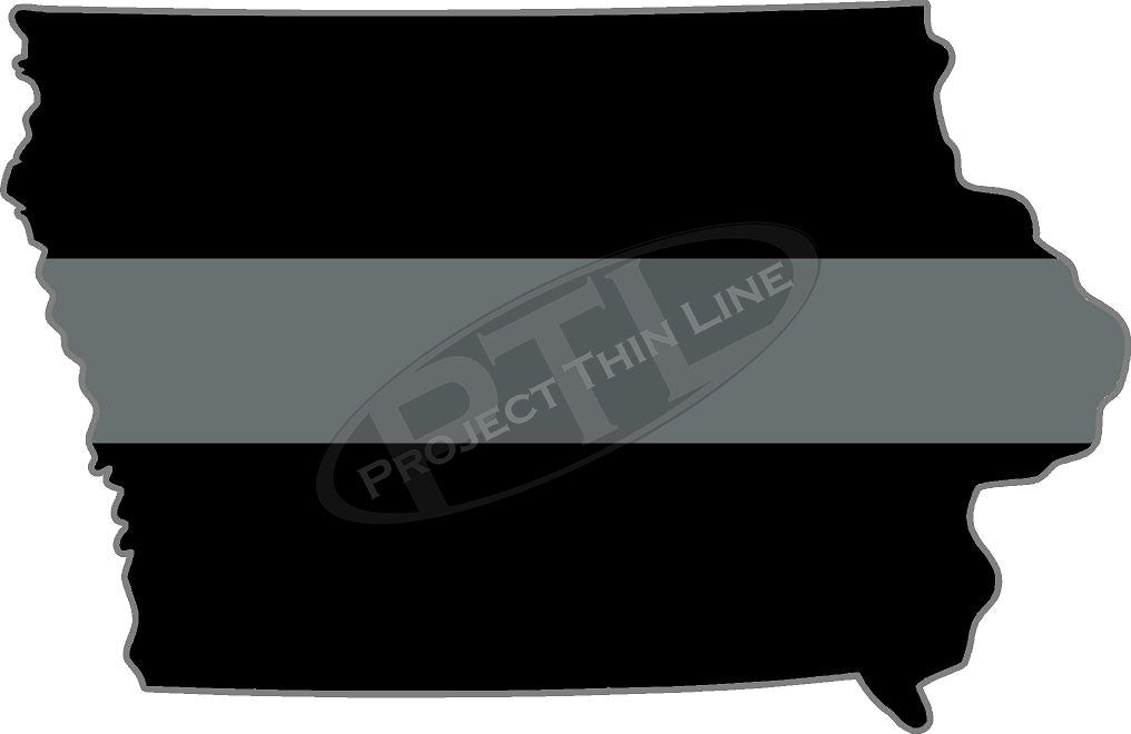5" Iowa IA Thin Silver Line Black State Shape Sticker