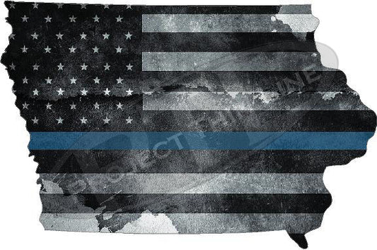 5" Iowa IA Tattered Thin Blue Line State Sticker Decal