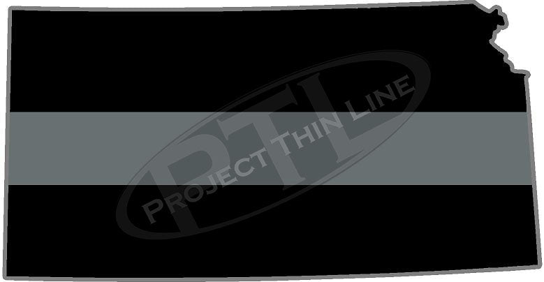 5" Kansas KS Thin Silver Line Black State Shape Sticker