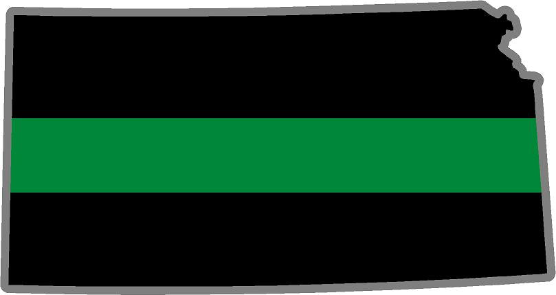 5" Kansas KS Thin Green Line Black State Shape Sticker