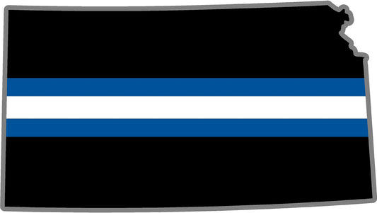 5" Kansas KS Thin Blue White Line Black State Shape Sticker