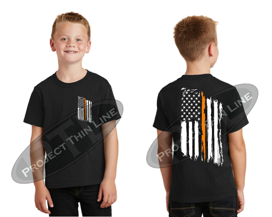 Kids Thin Orange Line US Tattered Flag Short Sleeve T-Shirt
