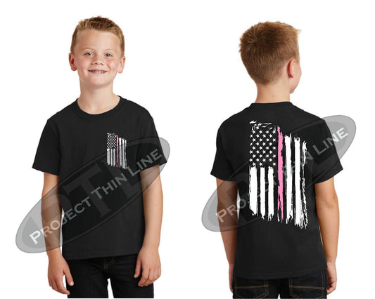 Thin Pink Line US Tattered Flag Short Sleeve T-Shirt