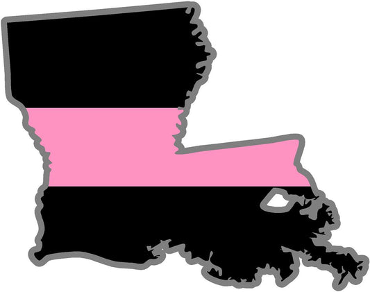 5" Louisiana LA Thin PINK Line Black State Shape Sticker