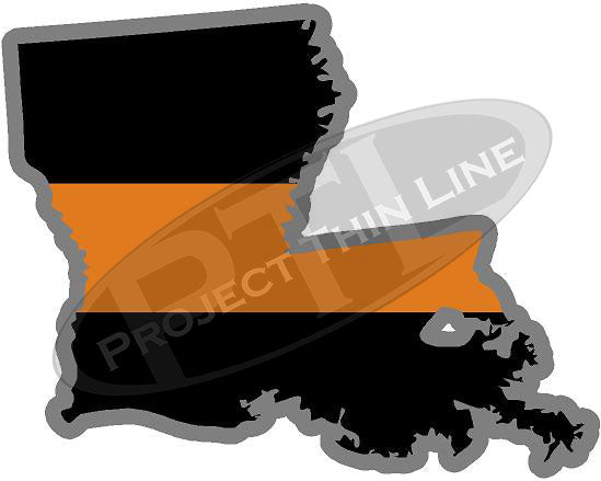 5" Louisiana LA Thin Orange Line Black State Shape Sticker