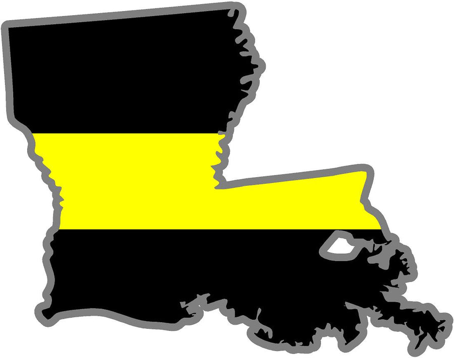 5" Louisiana LA Thin Yellow Line Black State Shape Sticker