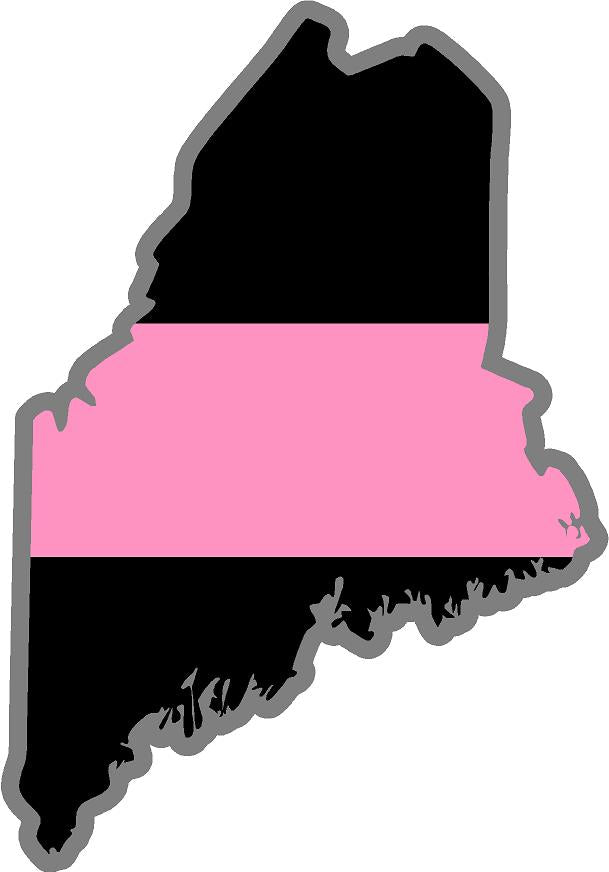 5" Maine ME Thin Pink Line Black State Shape Sticker
