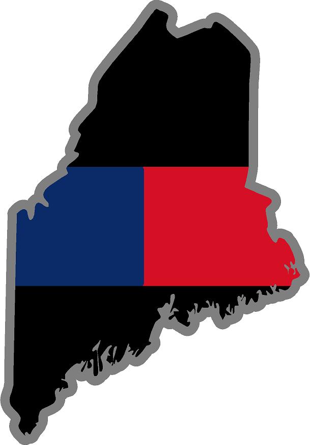 5" Maine ME Thin Blue / Red Line Black State Shape Sticker