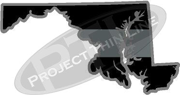 5" Maryland MD Thin Silver Line Black State Shape Sticker