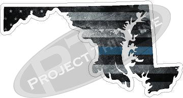 5" Maryland MD Tattered Thin Blue Line State Sticker Decal