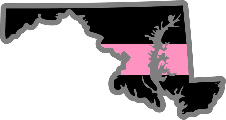 5" Maryland MD Thin Pink Line Black State Shape Sticker