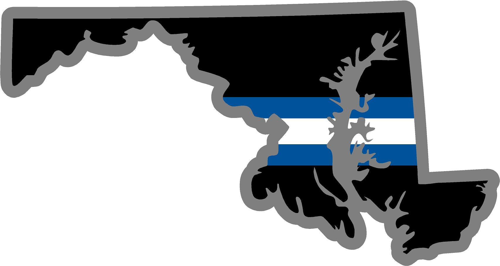 5" Maryland MD Thin Blue White Line Black State Shape Sticker