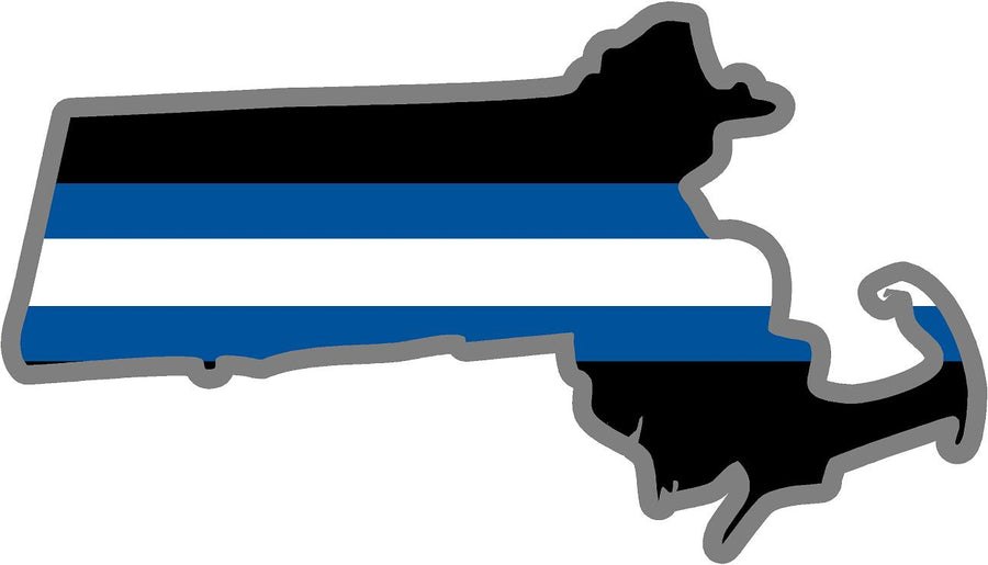 5" Massachusetts MA Thin Blue White Line Black State Shape Sticker