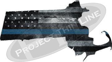 5" Massachusetts MA Tattered Thin Blue Line State Sticker Decal