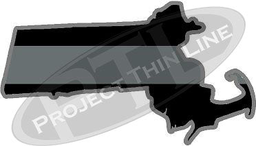 5" Massachusetts MA Thin Silver Line Black State Shape Sticker