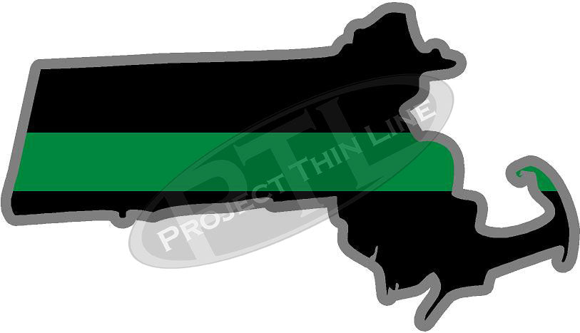 5" Massachusetts MA Thin Green Line Black State Shape Sticker