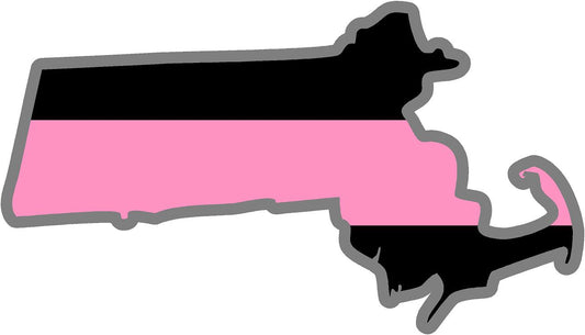 5" Massachusetts MA Thin Pink Line Black State Shape Sticker