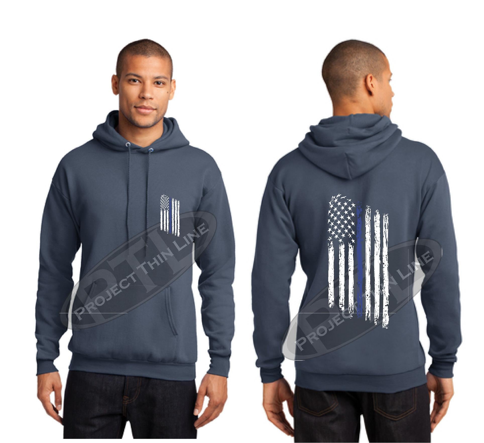 Thin blue line hoodie mens store