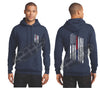 Navy Thin BLUE / Red Line Tattered American Flag Hooded Sweatshirt