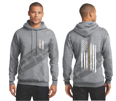 Ash Grey Thin GOLD Line Tattered American Flag Hooded Sweatshirt