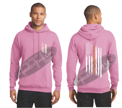 Pink Thin ORANGE  Line Tattered American Flag Hooded Sweatshirt