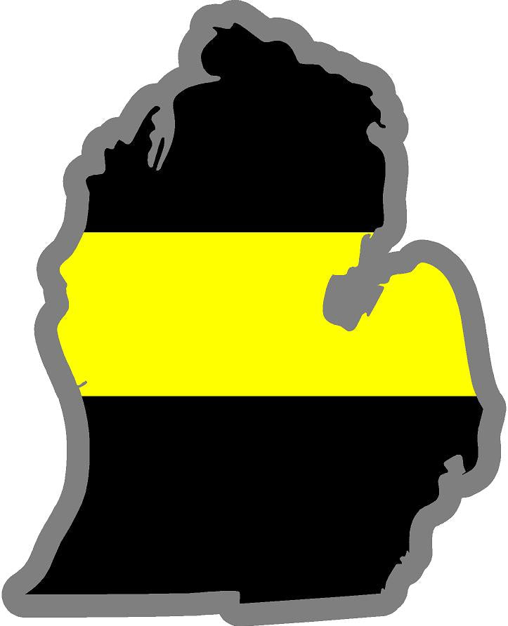 5" Michigan MI Thin Yellow Line Black State Shape Sticker