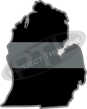 5" Michigan MI Thin Silver Line Black State Shape Sticker