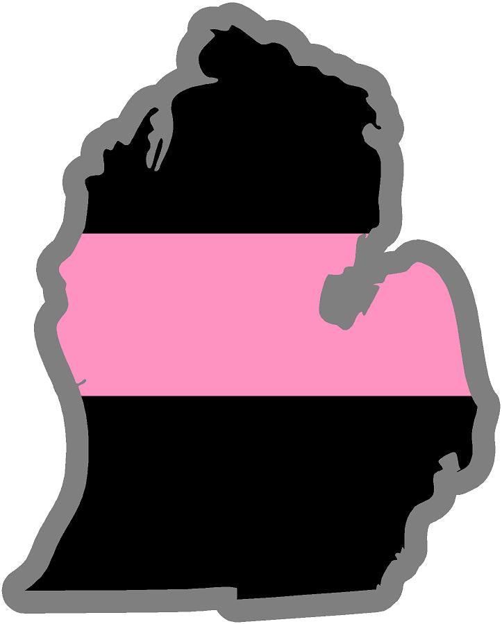 5" Michigan MI Thin Pink Line Black State Shape Sticker
