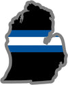 5" Michigan MI Thin Blue White Line Black State Shape Sticker