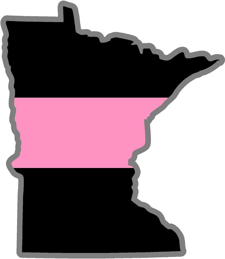 5" Minnesota MN Thin Pink Line Black State Shape Sticker