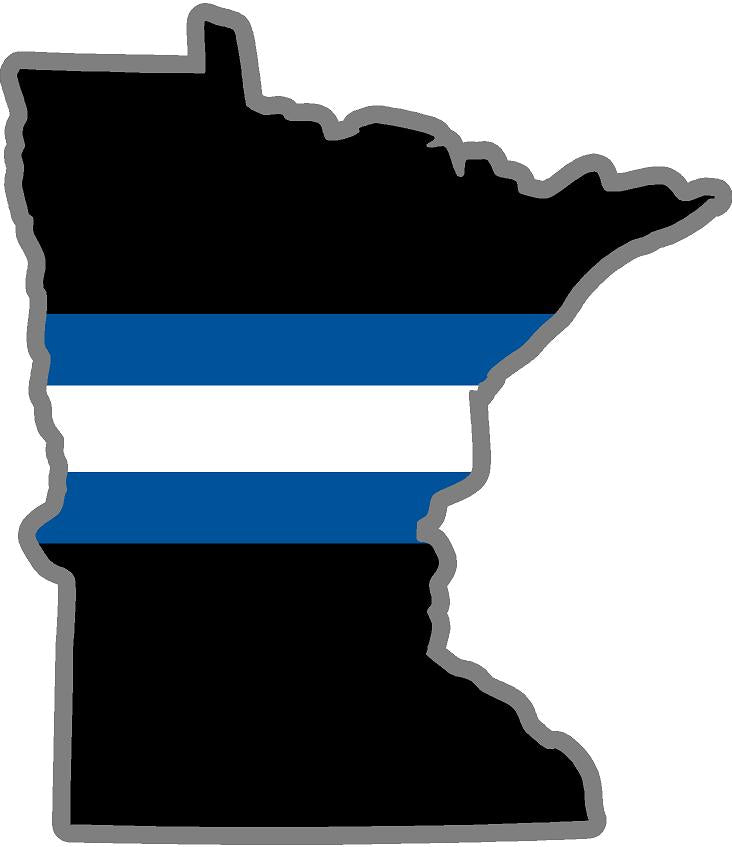 5" Minnesota MN Thin Blue White Line Black State Shape Sticker