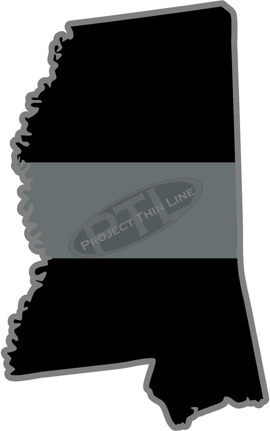 5" Mississippi MS Thin Silver Line Black State Shape Sticker
