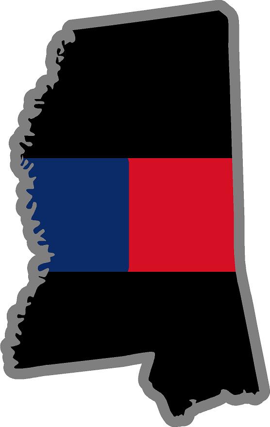 5" Mississippi MS Thin Blue / Red Line Black State Shape Sticker