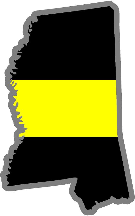 5" Mississippi MS Thin Yellow Line Black State Shape Sticker