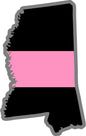 5" Mississippi MS Thin Pink Line Black State Shape Sticker