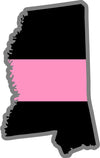 5" Mississippi MS Thin Pink Line Black State Shape Sticker