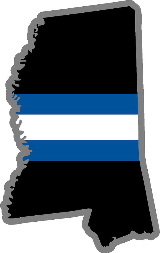 5" Mississippi MS Thin Blue White Line Black State Shape Sticker
