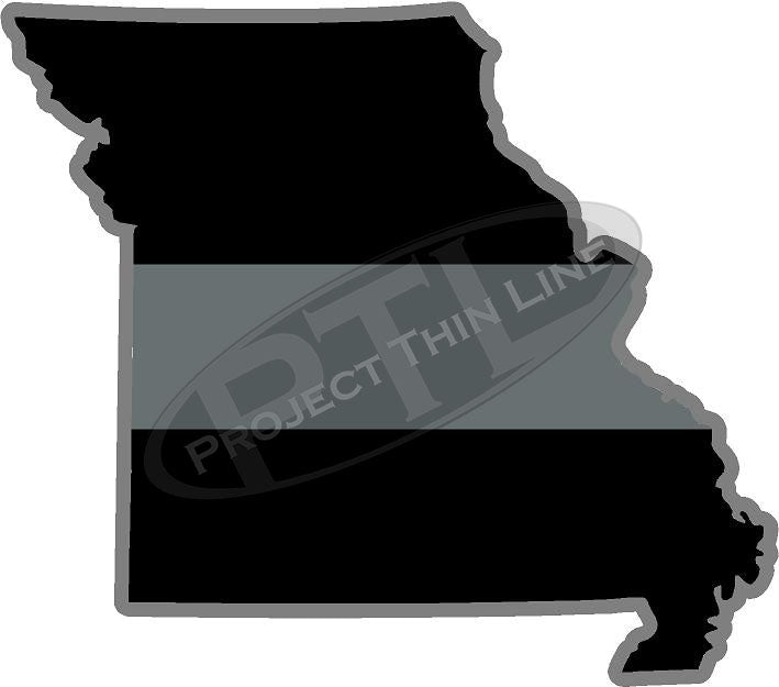 5" Missouri MO Thin Silver Line Black State Shape Sticker
