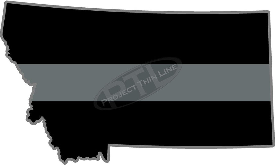 5" Montana MT Thin Silver Line Black State Shape Sticker