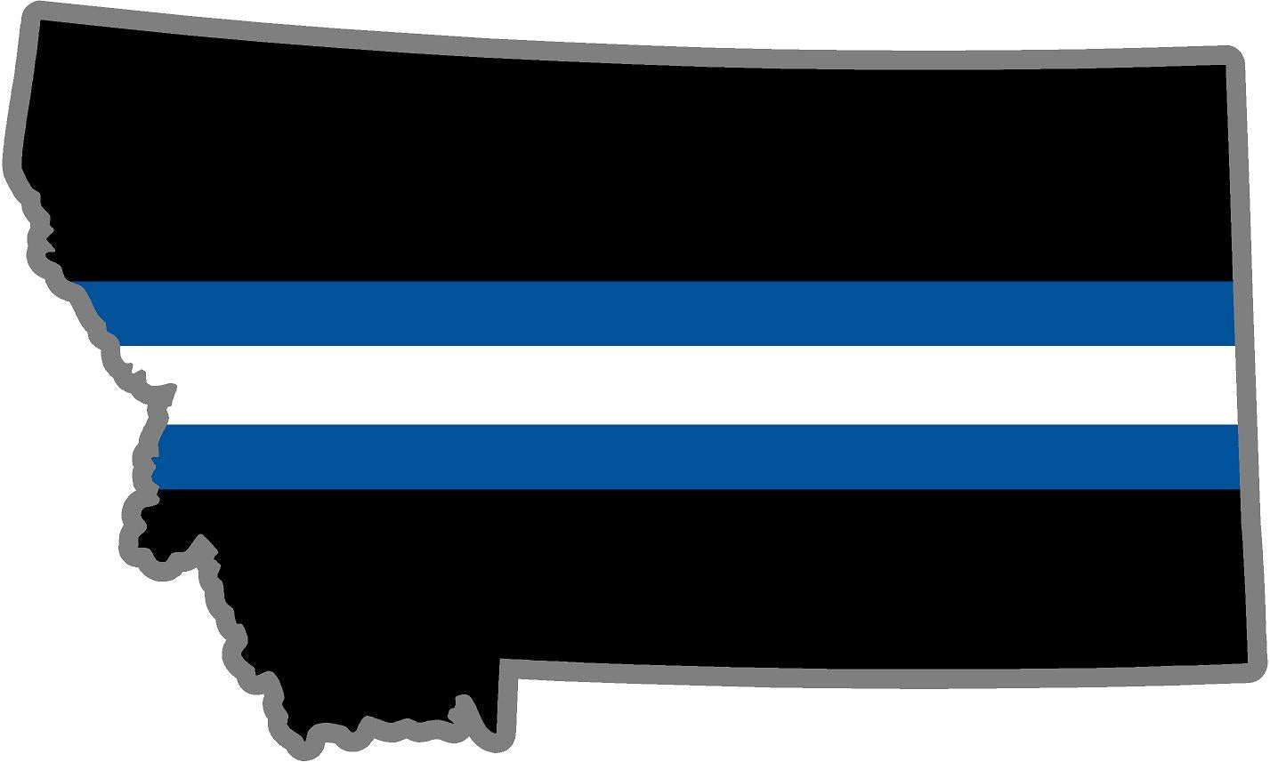 5" Montana MT Thin Blue White Line Black State Shape Sticker