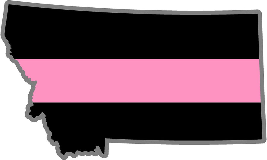 5" Montana MT Thin Pink Line Black State Shape Sticker