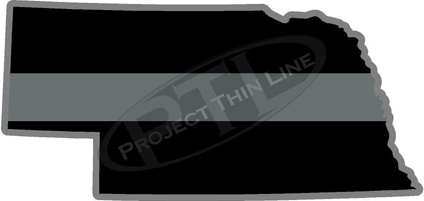 5" Nebraska NE Thin Silver Line Black State Shape Sticker
