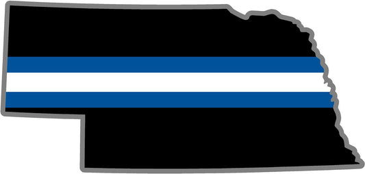 5" Nebraska NE Thin Blue White Line Black State Shape Sticker