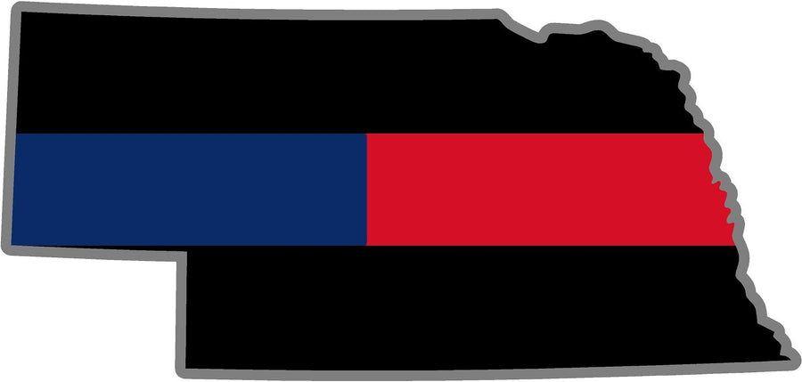 5" Nebraska NE Thin Blue / Red Line Black State Shape Sticker