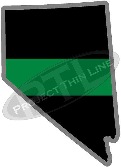 5" Nevada NV Thin Green Line Black State Shape Sticker